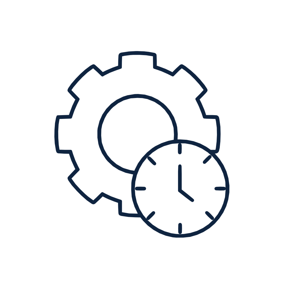 Icono de email marketing y automatización con engranaje y reloj en fondo oscuro