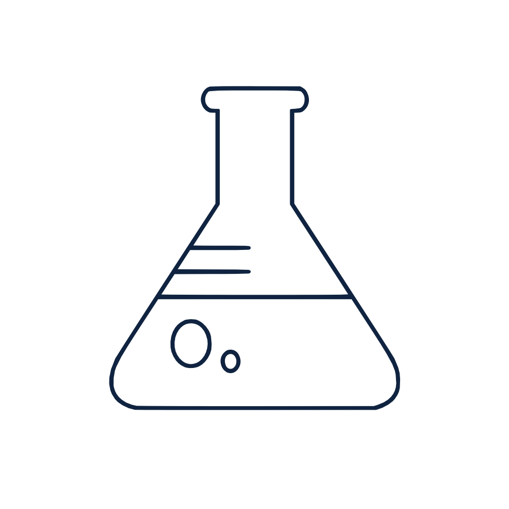 Icono de growth marketing con probeta de experimento en fondo oscuro