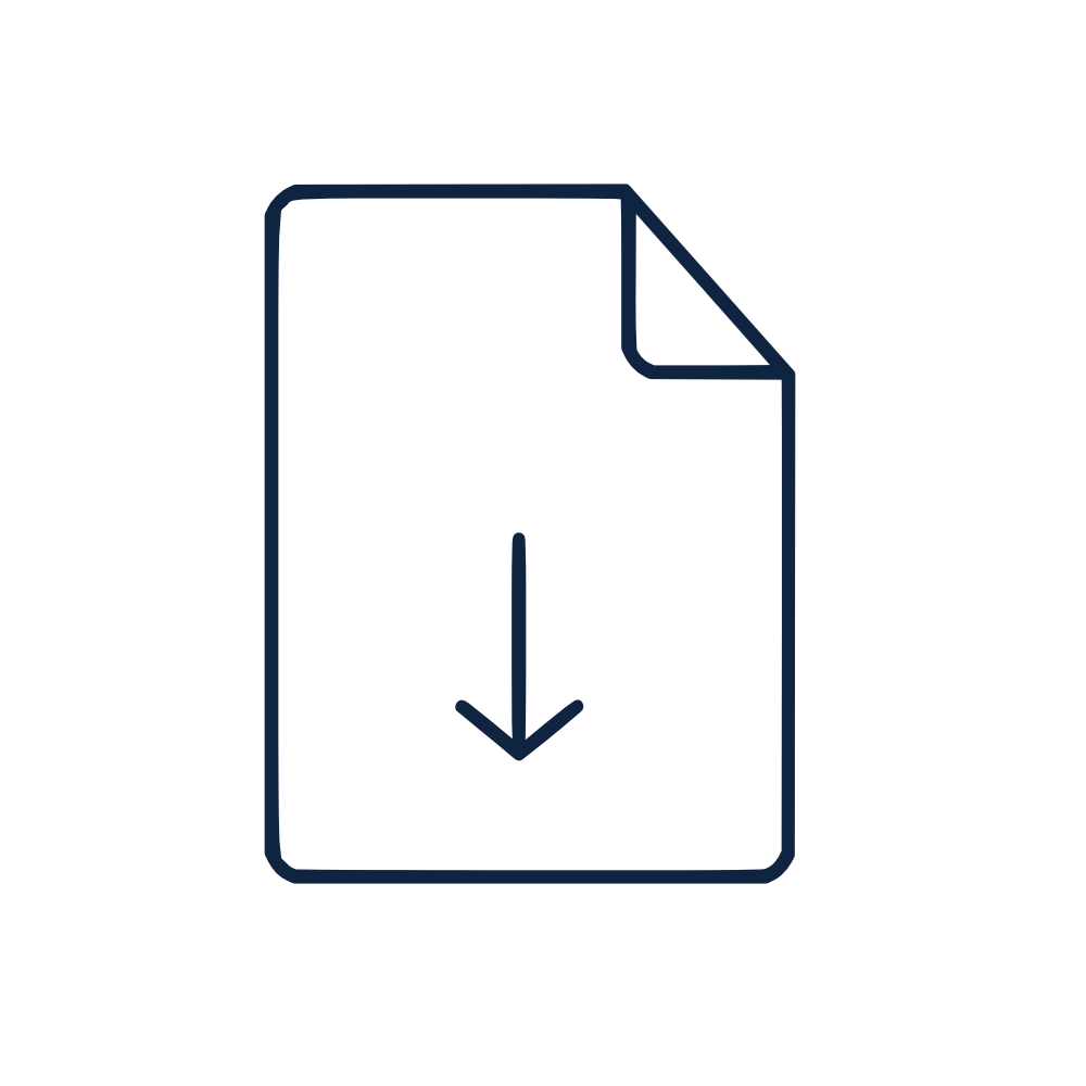 Icono de producto digital con documento y flecha de descarga en fondo oscuro